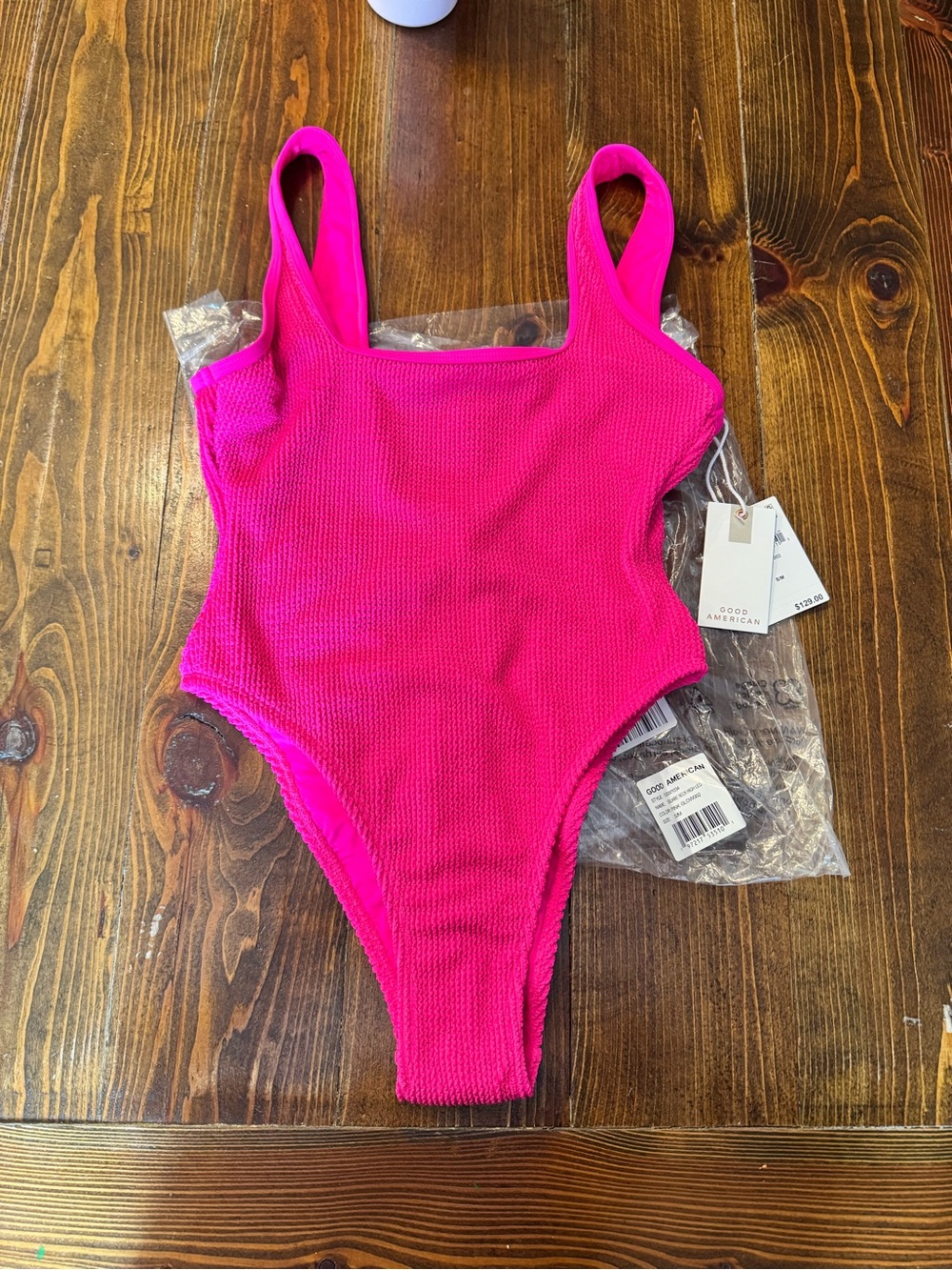 Good American Bright Hot Pink Ribbed One-Piece